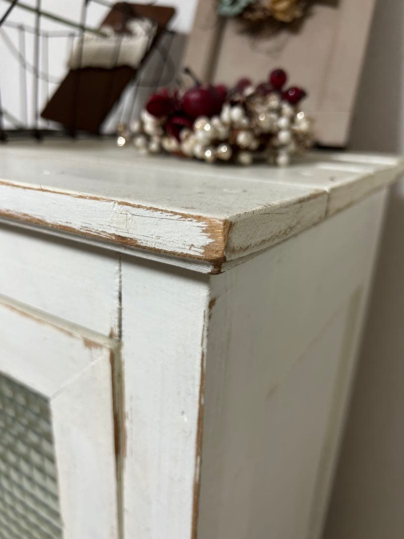 ハンドメイドモールガラス棚キャビネット食器棚古道具 古いものキッチン一部難アリ