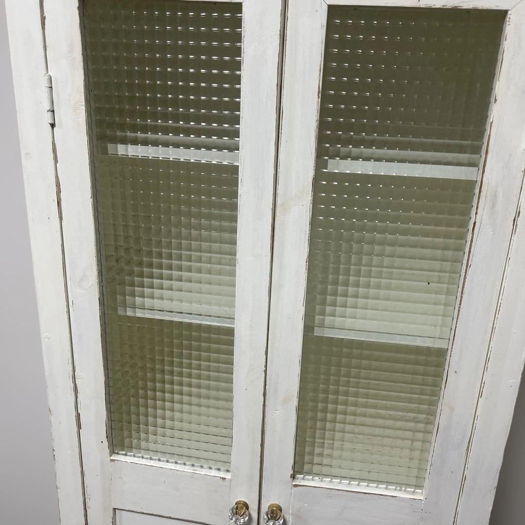 ハンドメイドモールガラス棚キャビネット食器棚古道具 古いものキッチン一部難アリ