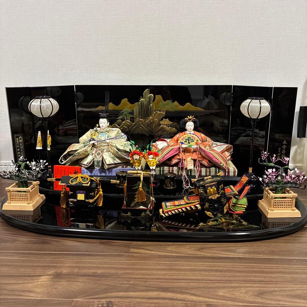 【引き取り限定】極上手造り木製品　雛人形 伝統的な雛人形　内閣総理大臣賞 羽子板