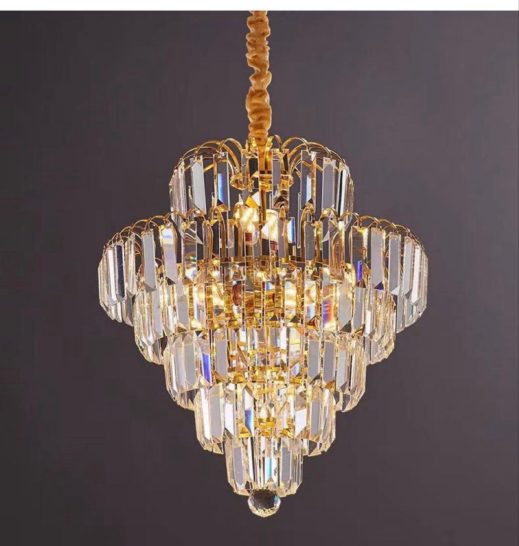 引掛けシーリング用 3色LED電球付き モダンゴールド クリスタル シャンデリア