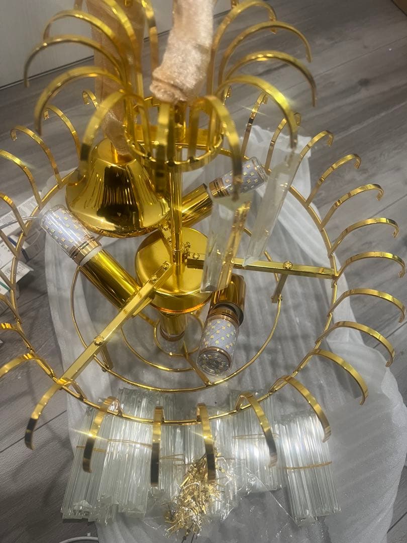 引掛けシーリング用 3色LED電球付き モダンゴールド クリスタル シャンデリア