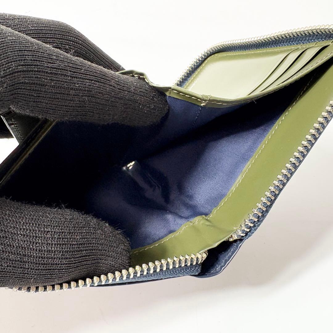 ポーター　スターフラッグ　ネイビー×カーキ　ガラスレザー　コンパクトウォレット.