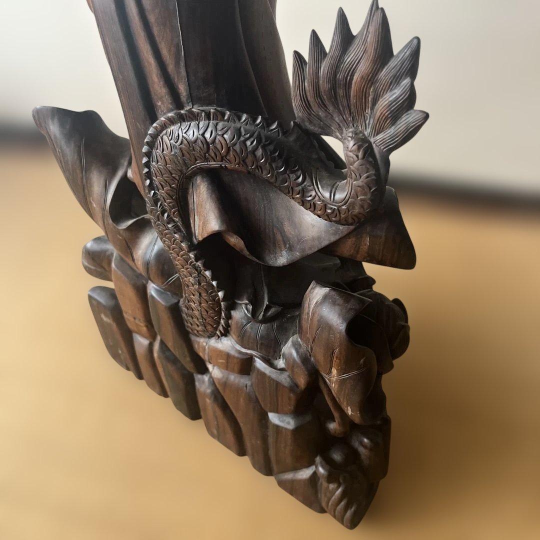 【お値下げ】木彫　観音菩薩　木製　龍　彫刻　仏像　天女　置物　オブジェ