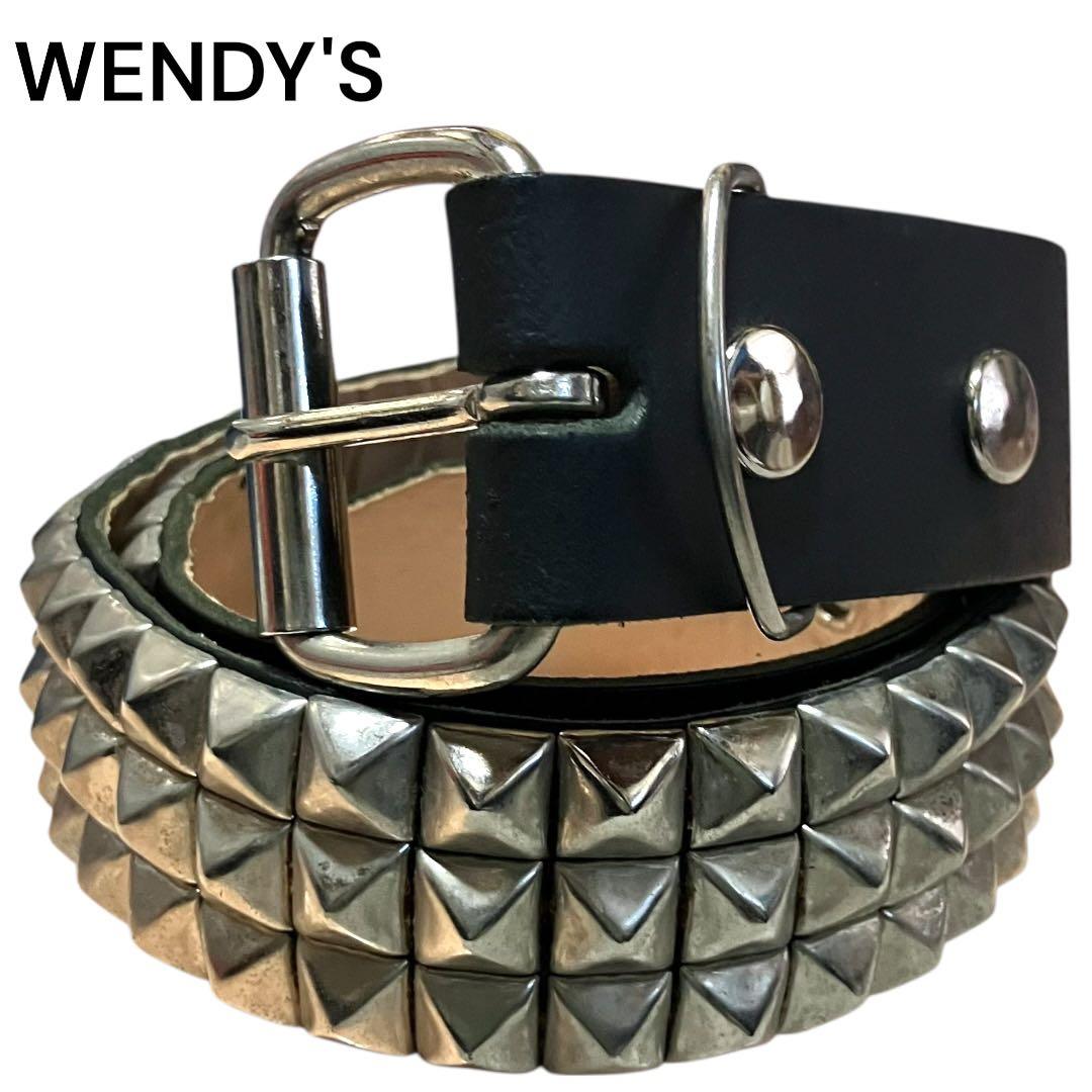 WENDY'S ピラミッドスタッズ　ハンドメイド　レザーベルト　3連　UK