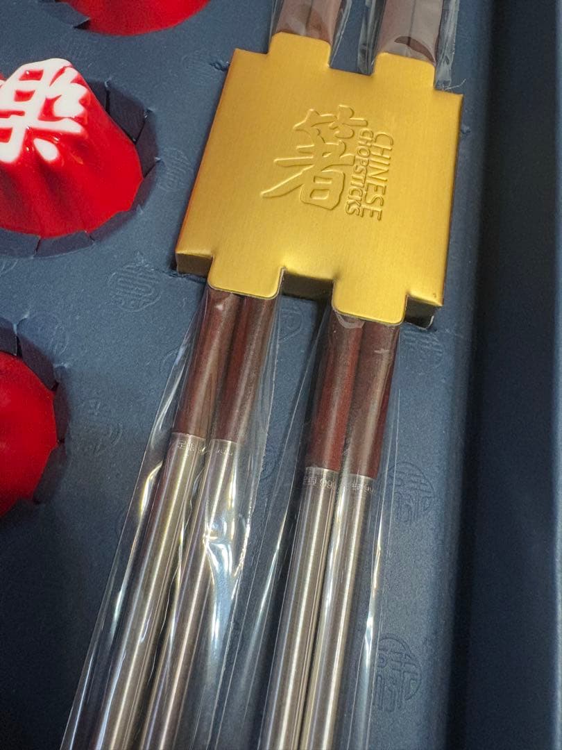 中国 足銀 999 魚 象嵌 木製 箸 猪口 セット