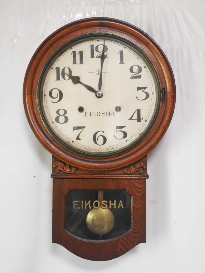 動作品★アンティーク　EIKOSHA　英工舎　ゼンマイ式　柱時計◆中古