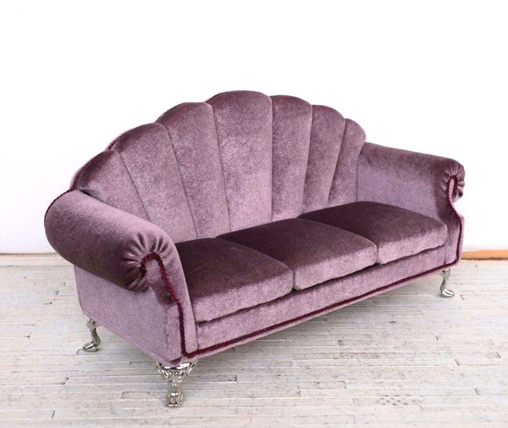 ドール用1/6サイズ シェル型ソファ3人用 葡萄色 椅子