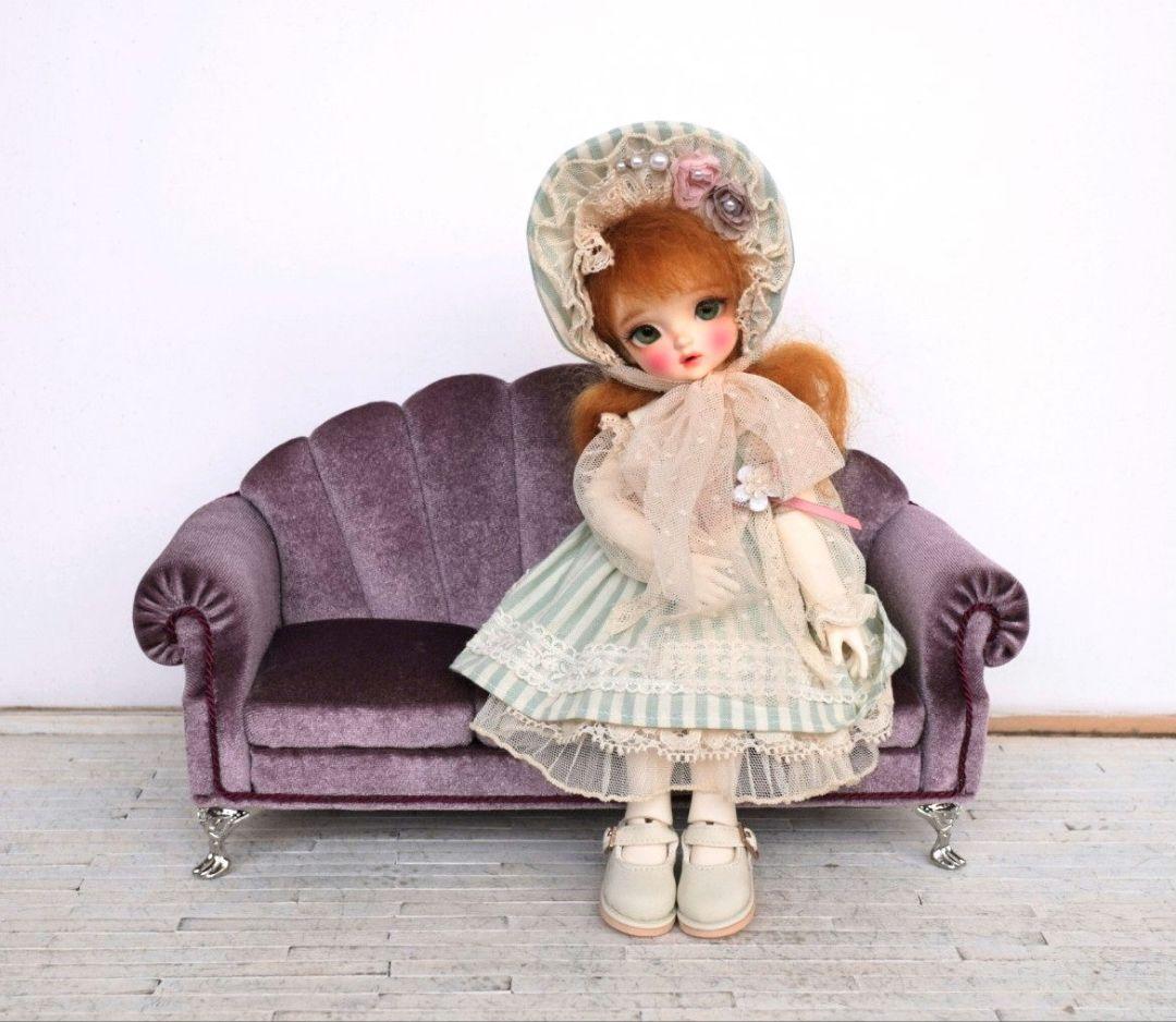 ドール用1/6サイズ シェル型ソファ3人用 葡萄色 椅子