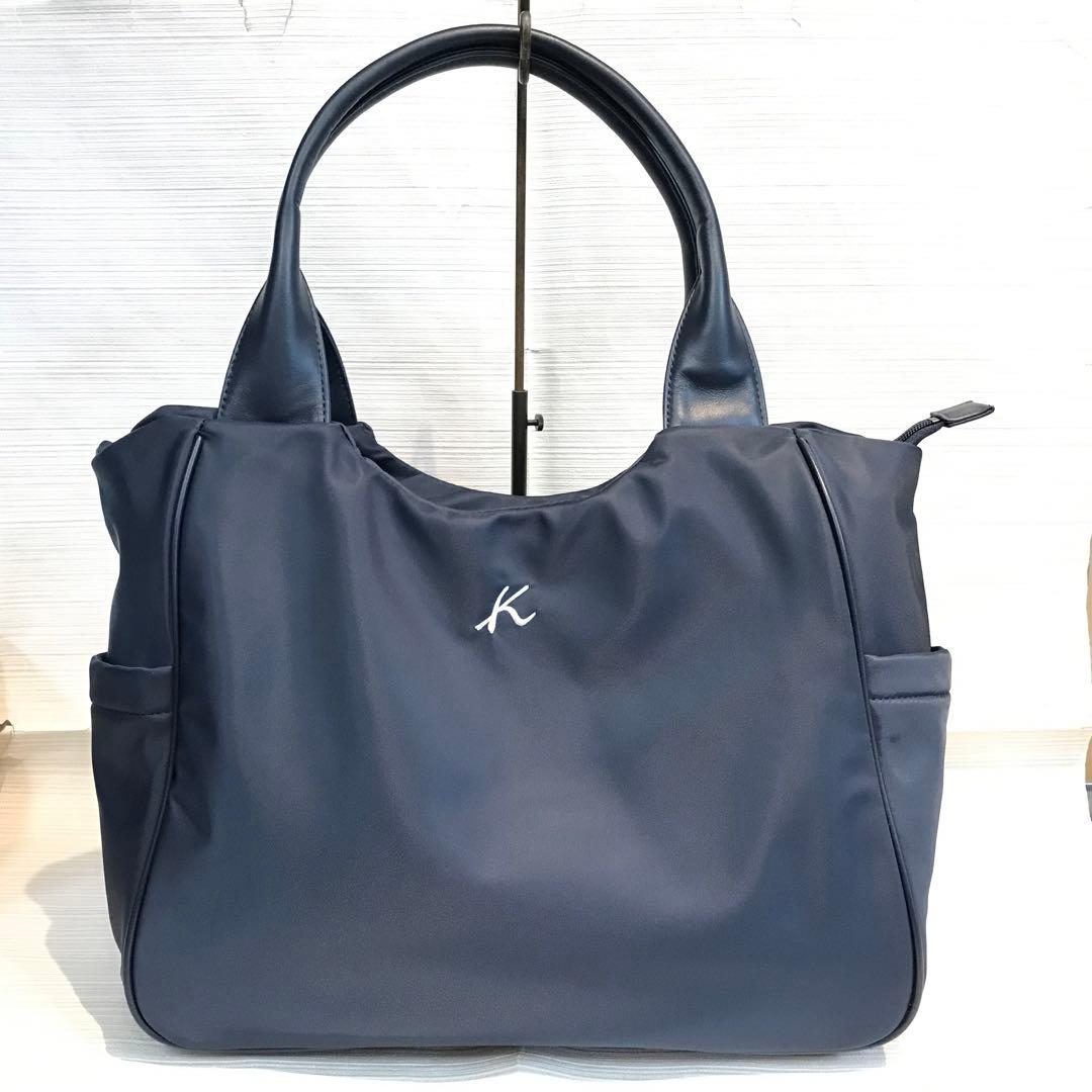 キタムラ　ネイビー ナイロン×レザー　ボストンバッグ　ネイビー