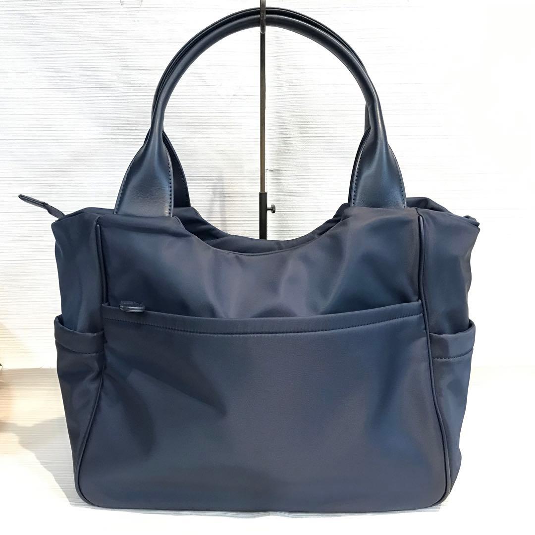 キタムラ　ネイビー ナイロン×レザー　ボストンバッグ　ネイビー