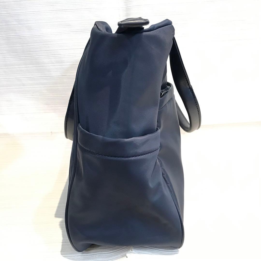 キタムラ　ネイビー ナイロン×レザー　ボストンバッグ　ネイビー