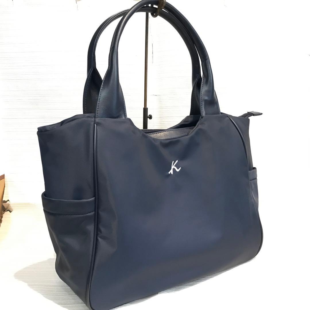 キタムラ　ネイビー ナイロン×レザー　ボストンバッグ　ネイビー