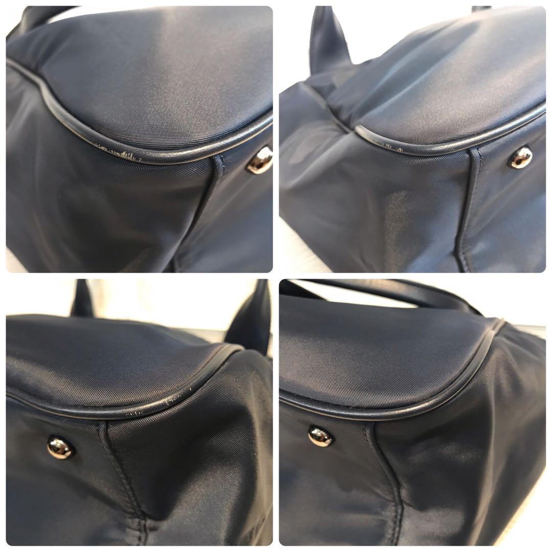 キタムラ　ネイビー ナイロン×レザー　ボストンバッグ　ネイビー