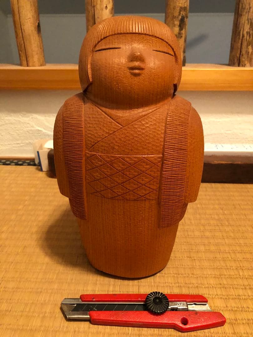 木製こけし風人形 約30cm 吉田多加志　故人の作品である。