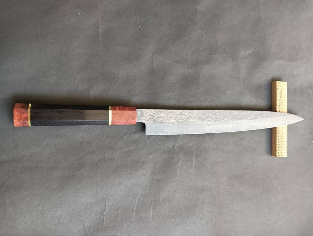 墨流しV金10号柳刃包丁285mm 黒檀花梨瘤八角柄