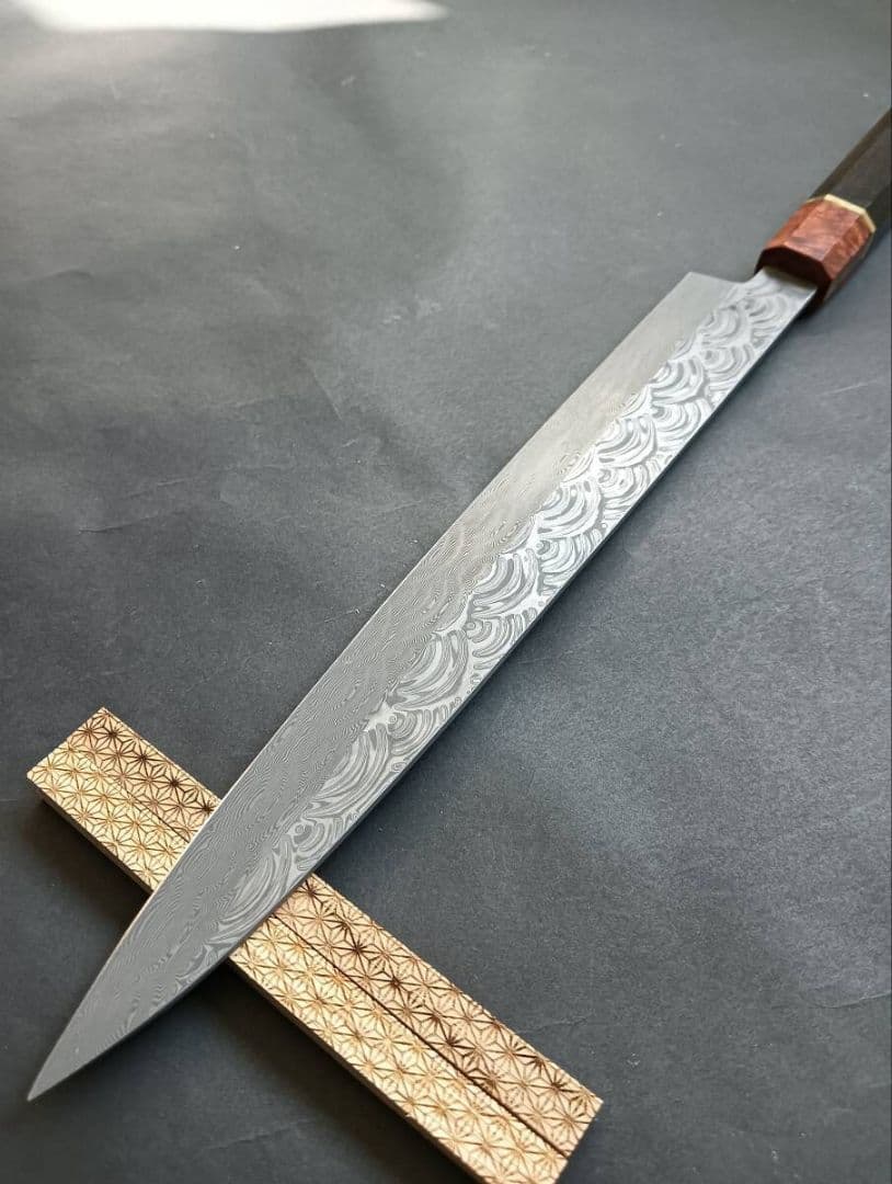 墨流しV金10号柳刃包丁285mm 黒檀花梨瘤八角柄