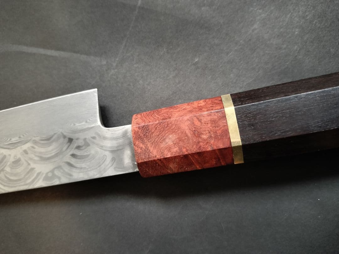 墨流しV金10号柳刃包丁285mm 黒檀花梨瘤八角柄