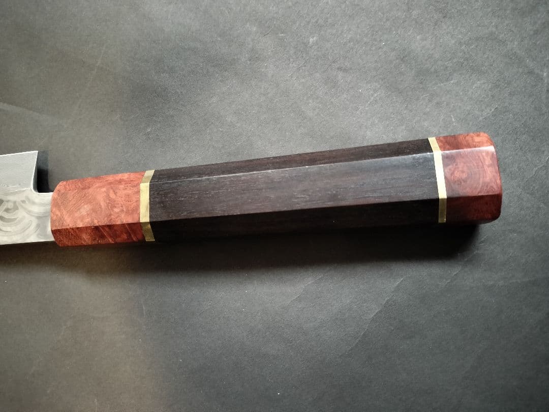 墨流しV金10号柳刃包丁285mm 黒檀花梨瘤八角柄