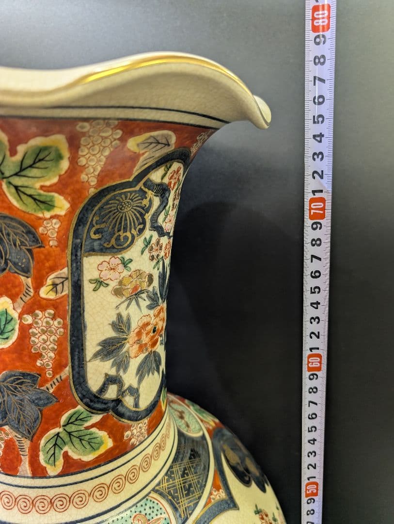 yos有田焼 時代 伊萬里 染錦花鳥図 飾壷 大花瓶 78cm 在銘 金彩