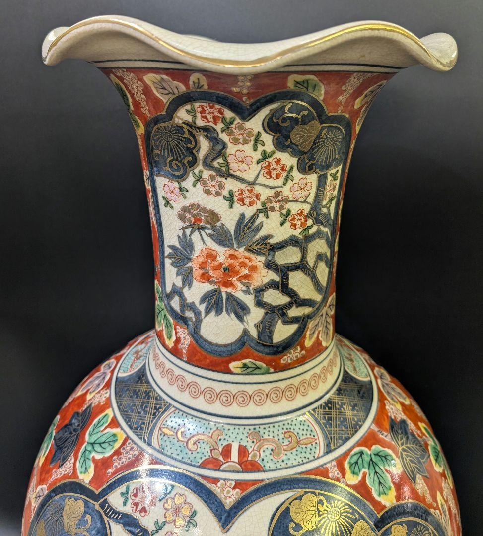 yos有田焼 時代 伊萬里 染錦花鳥図 飾壷 大花瓶 78cm 在銘 金彩