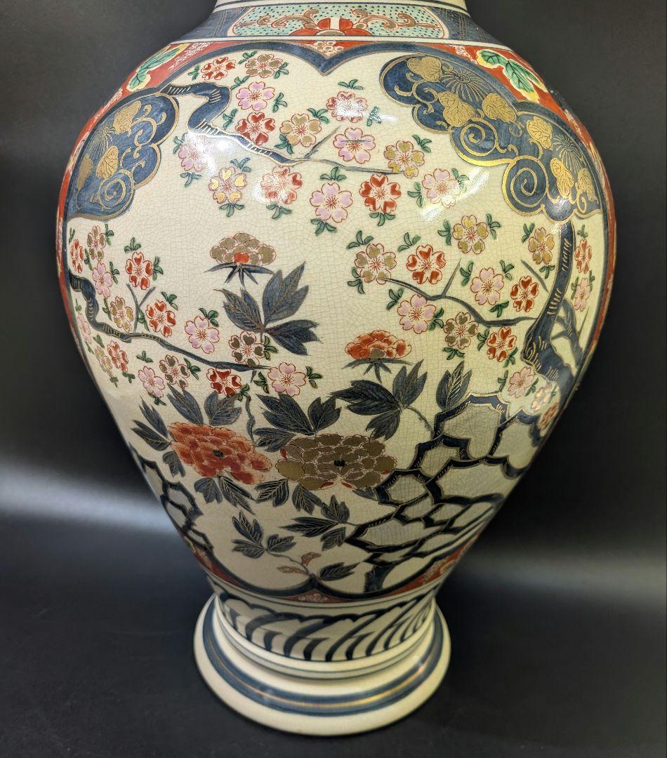 yos有田焼 時代 伊萬里 染錦花鳥図 飾壷 大花瓶 78cm 在銘 金彩