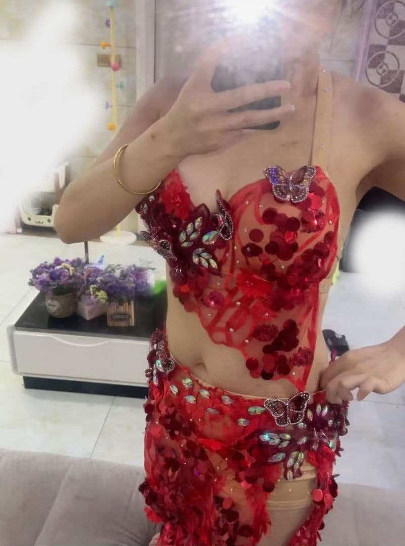 美品一点物 ベリーダンス衣装 蝶々ブラスカート セット L インナー付