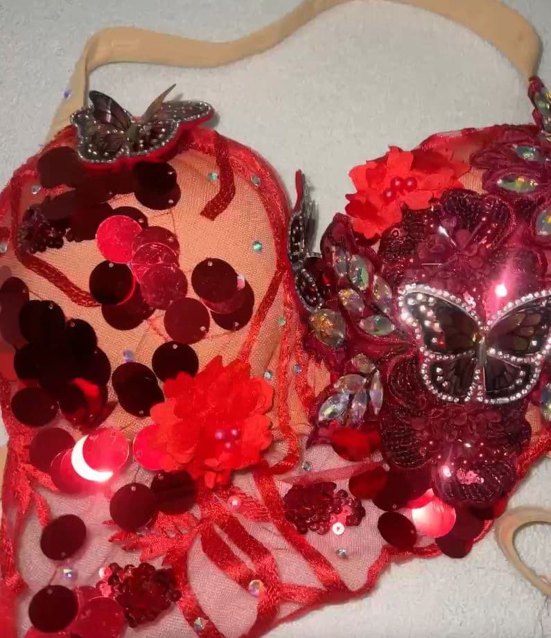 美品一点物 ベリーダンス衣装 蝶々ブラスカート セット L インナー付