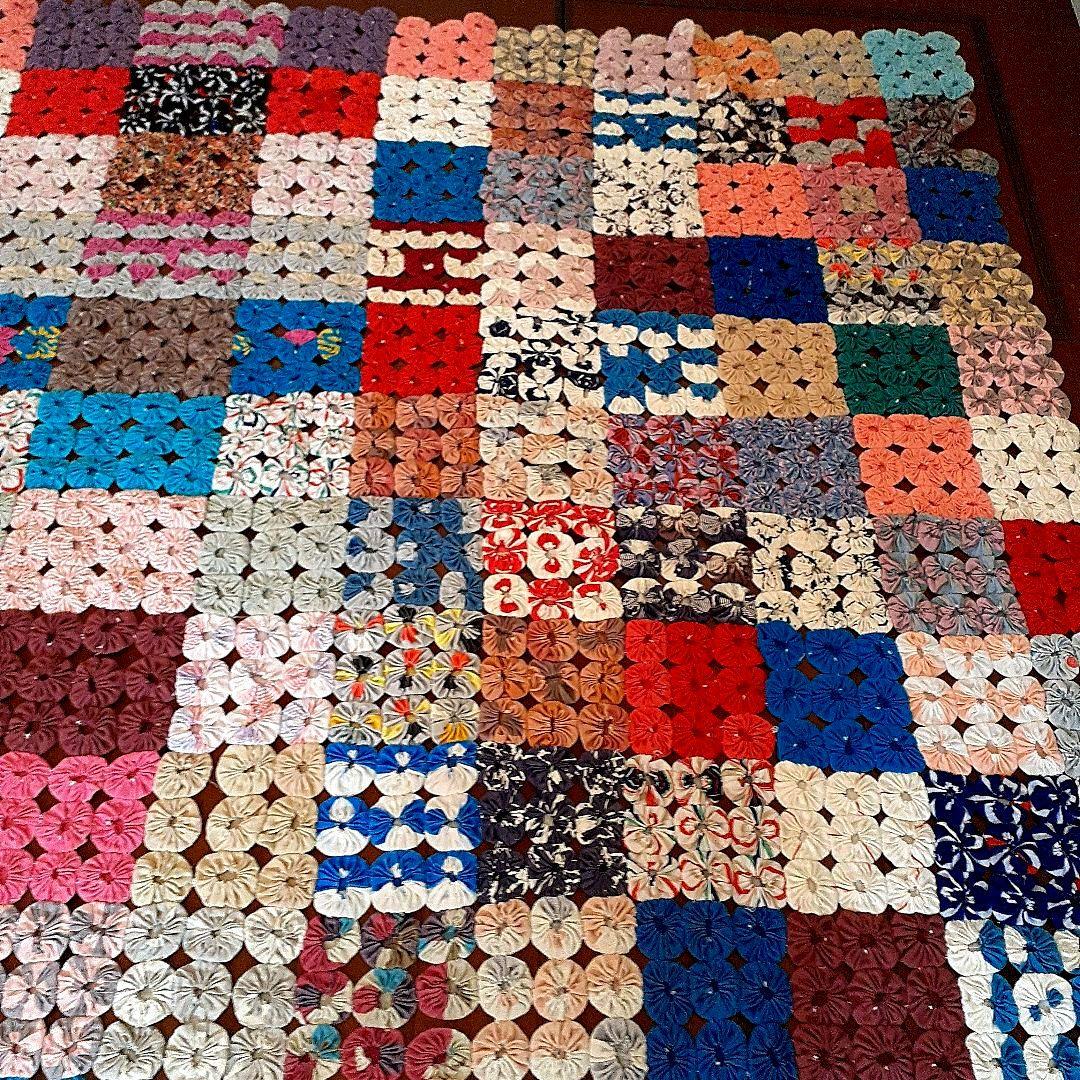 ⭐特大見事★アンティーク！ヨーヨーキルト　66⑧