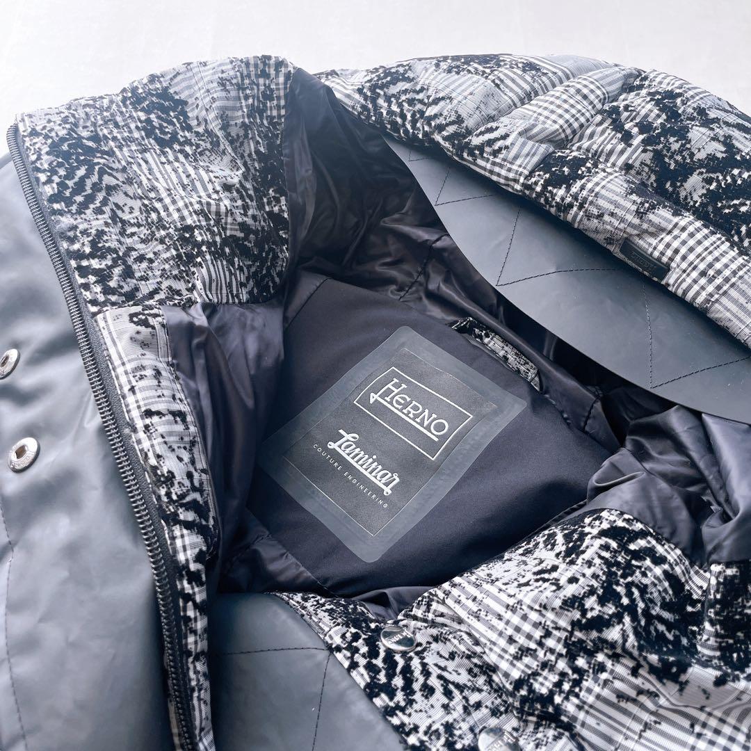 極美品✨近年 ヘルノ ラミナー ダウンブルゾン フロッキー加工 チェック柄 40
