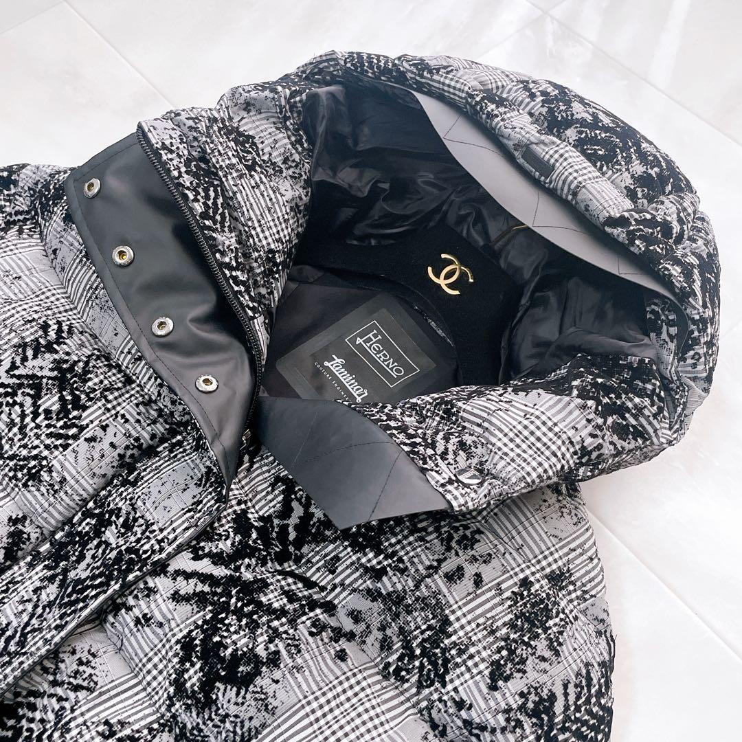 極美品✨近年 ヘルノ ラミナー ダウンブルゾン フロッキー加工 チェック柄 40