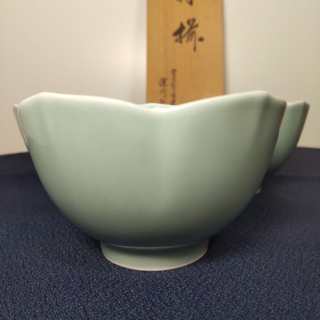 深川製磁 青磁 グリーン 桔梗 小鉢 輪花 花形