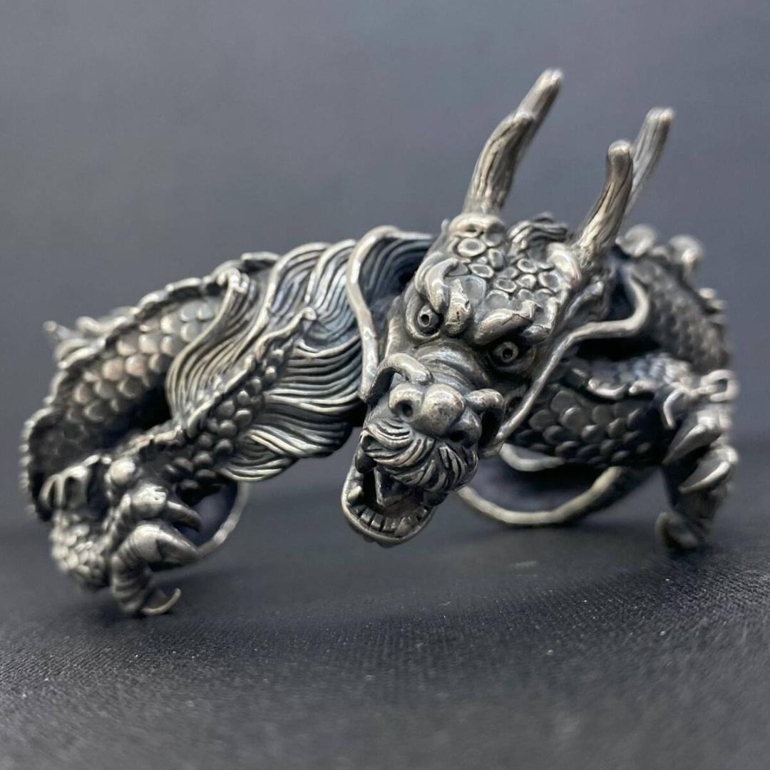 未使用品 SILVER 925 迫力 インパクト 銀 龍 竜 神龍 バングル