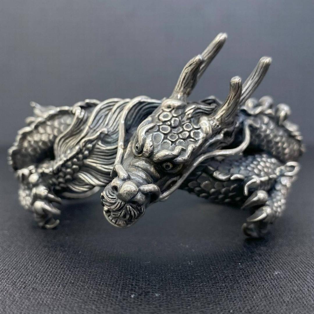 未使用品 SILVER 925 迫力 インパクト 銀 龍 竜 神龍 バングル