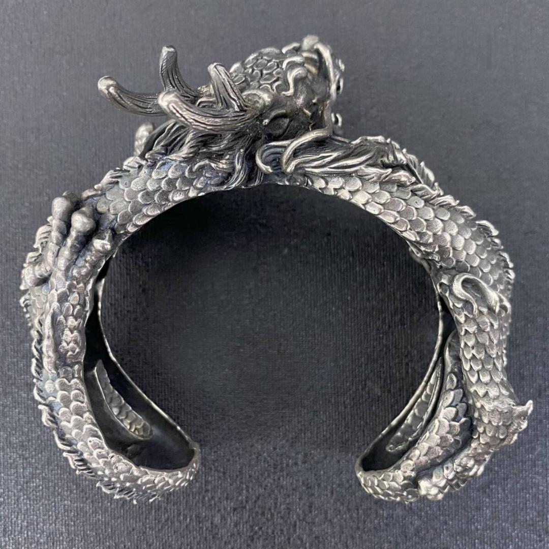 未使用品 SILVER 925 迫力 インパクト 銀 龍 竜 神龍 バングル