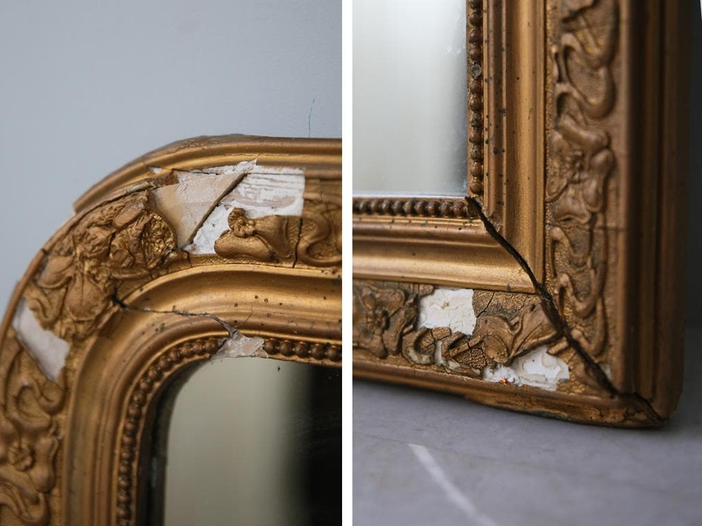 フランスアンティークルイフィリップ様式ミラー/姿見ウォールミラー鏡(90-246