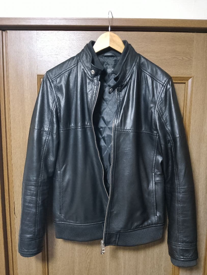 こ*き様 ブラックレザーシングルライダースジャケット　AKM　L