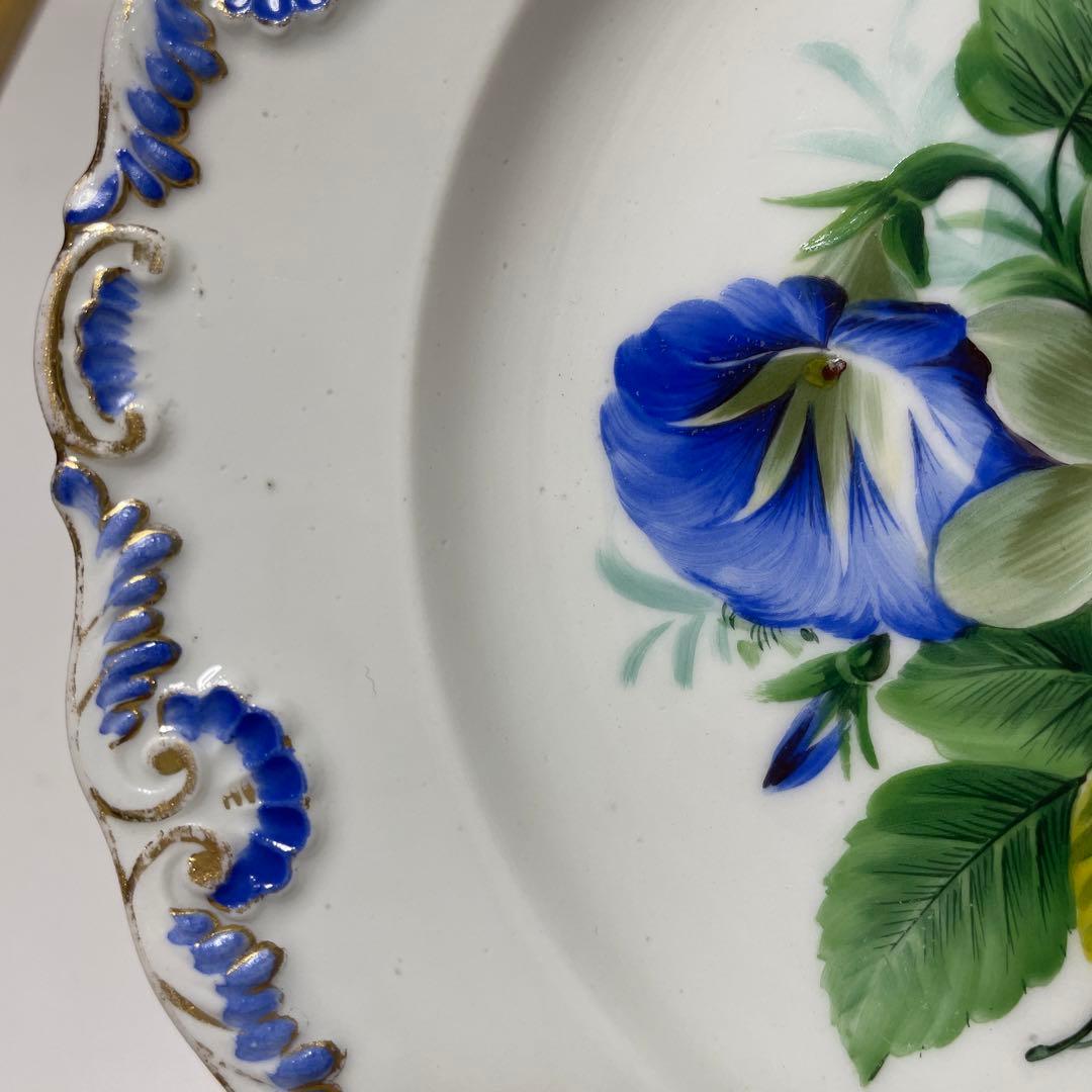 ＊豪華な四つ花皿＊エナメルと青の縁取り＊２１.３cm・Meissen・