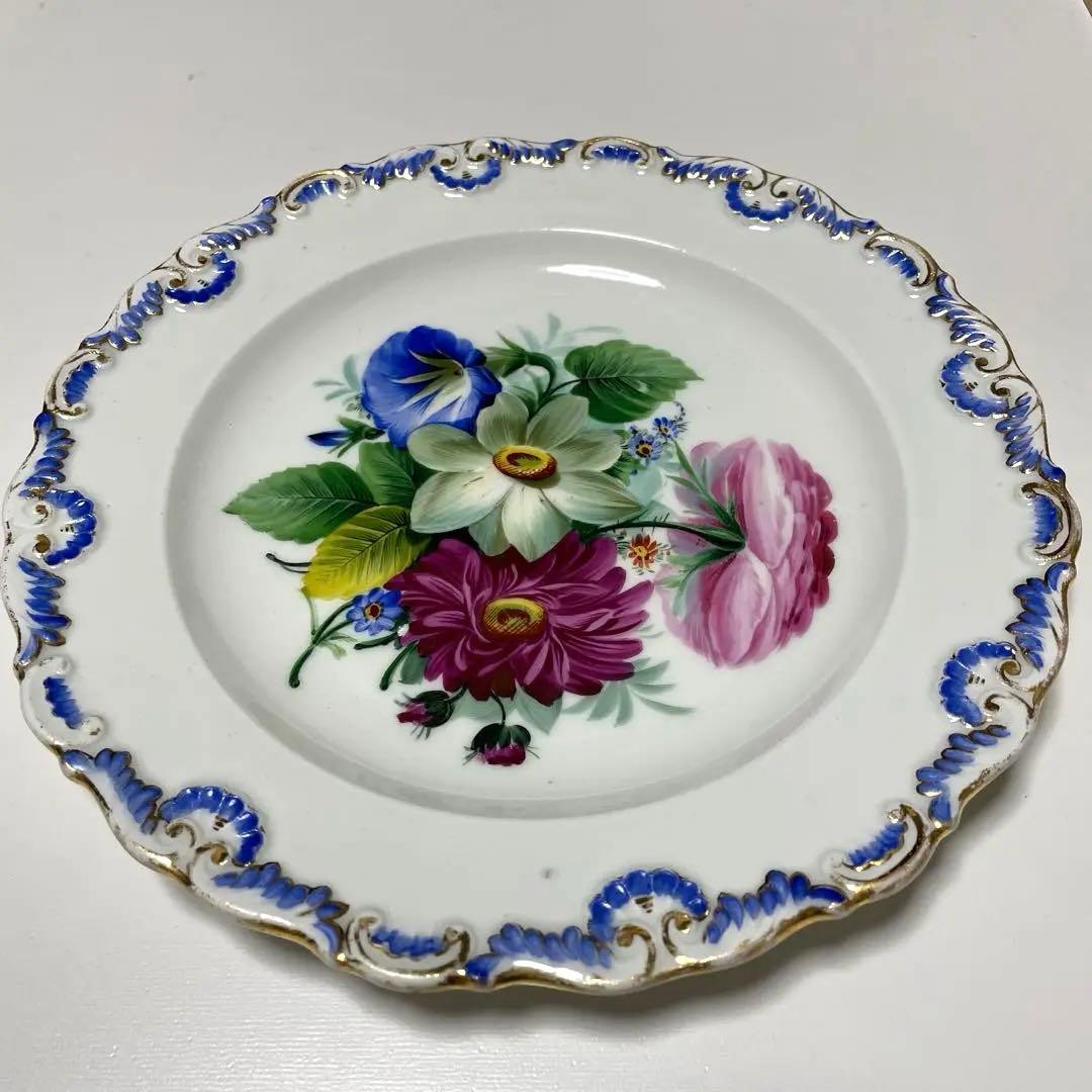 ＊豪華な四つ花皿＊エナメルと青の縁取り＊２１.３cm・Meissen・