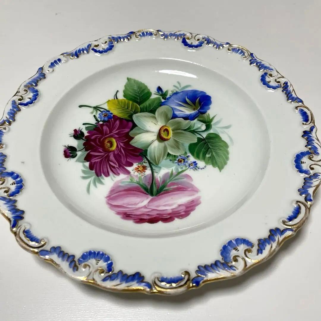 ＊豪華な四つ花皿＊エナメルと青の縁取り＊２１.３cm・Meissen・
