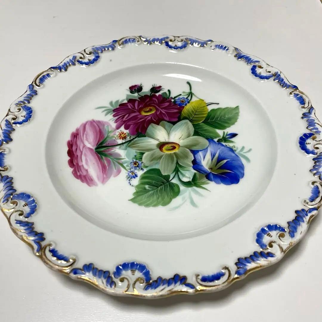 ＊豪華な四つ花皿＊エナメルと青の縁取り＊２１.３cm・Meissen・