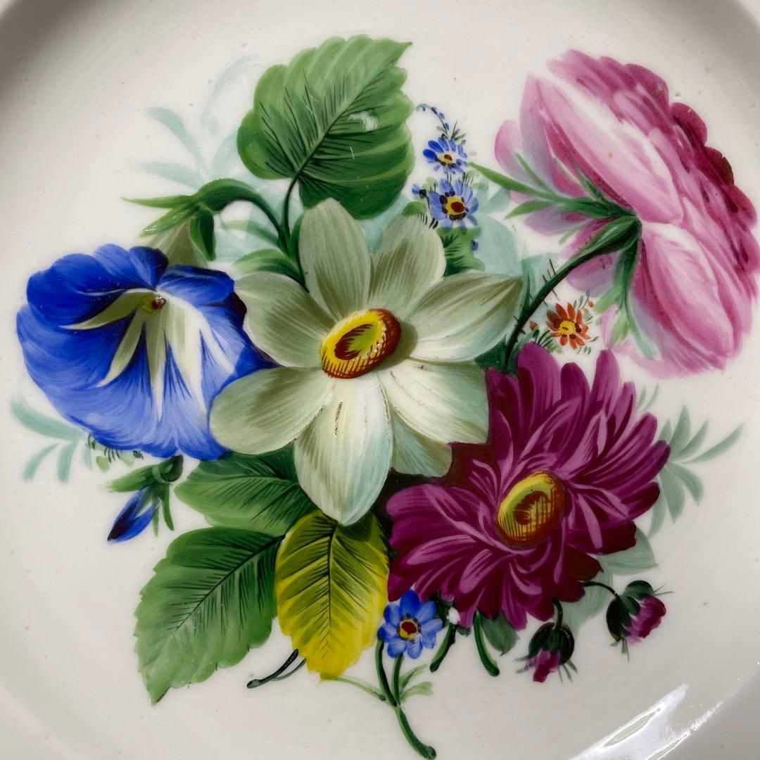 ＊豪華な四つ花皿＊エナメルと青の縁取り＊２１.３cm・Meissen・