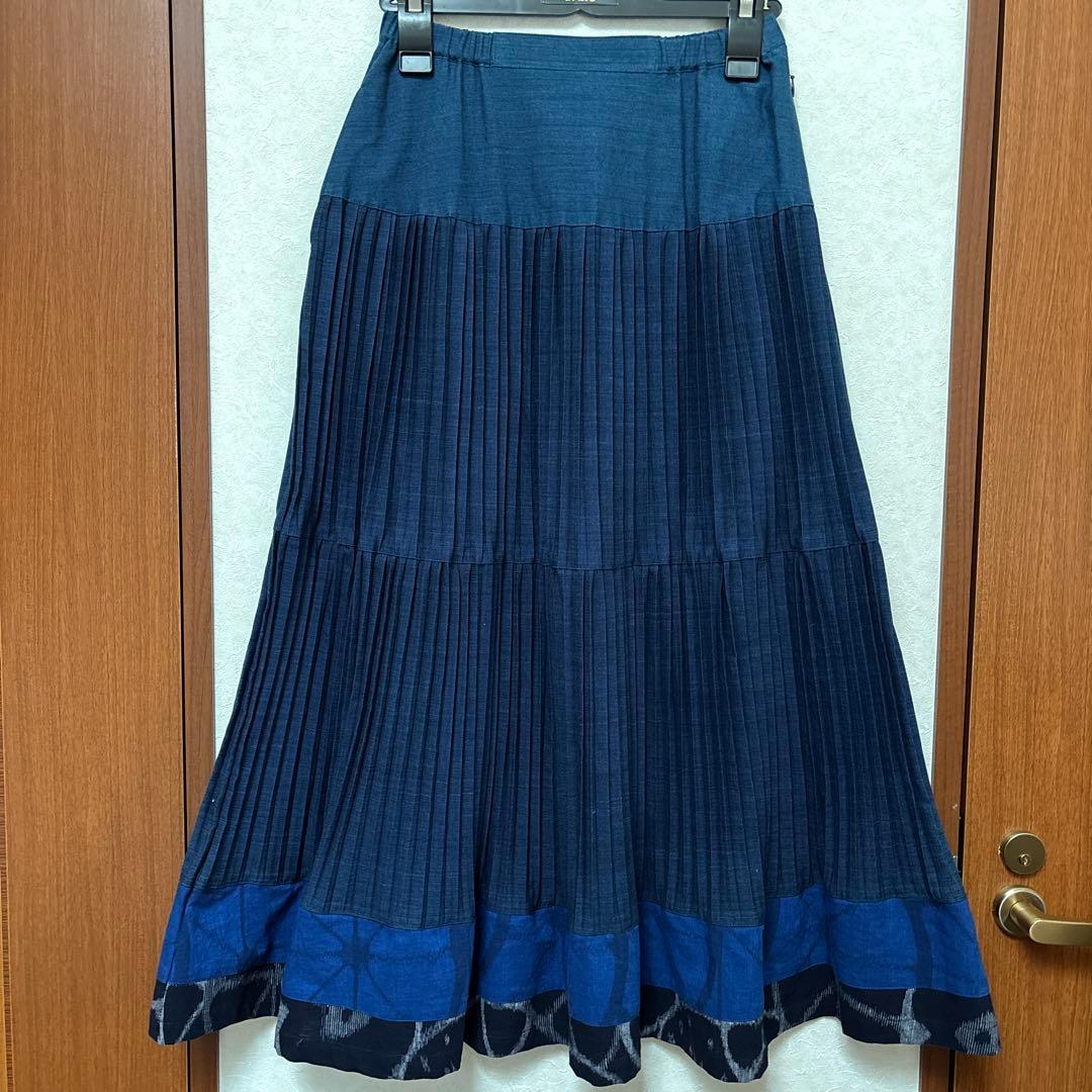 儀右衛門　ギエモン　久留米絣　プリーツ加工　スカート