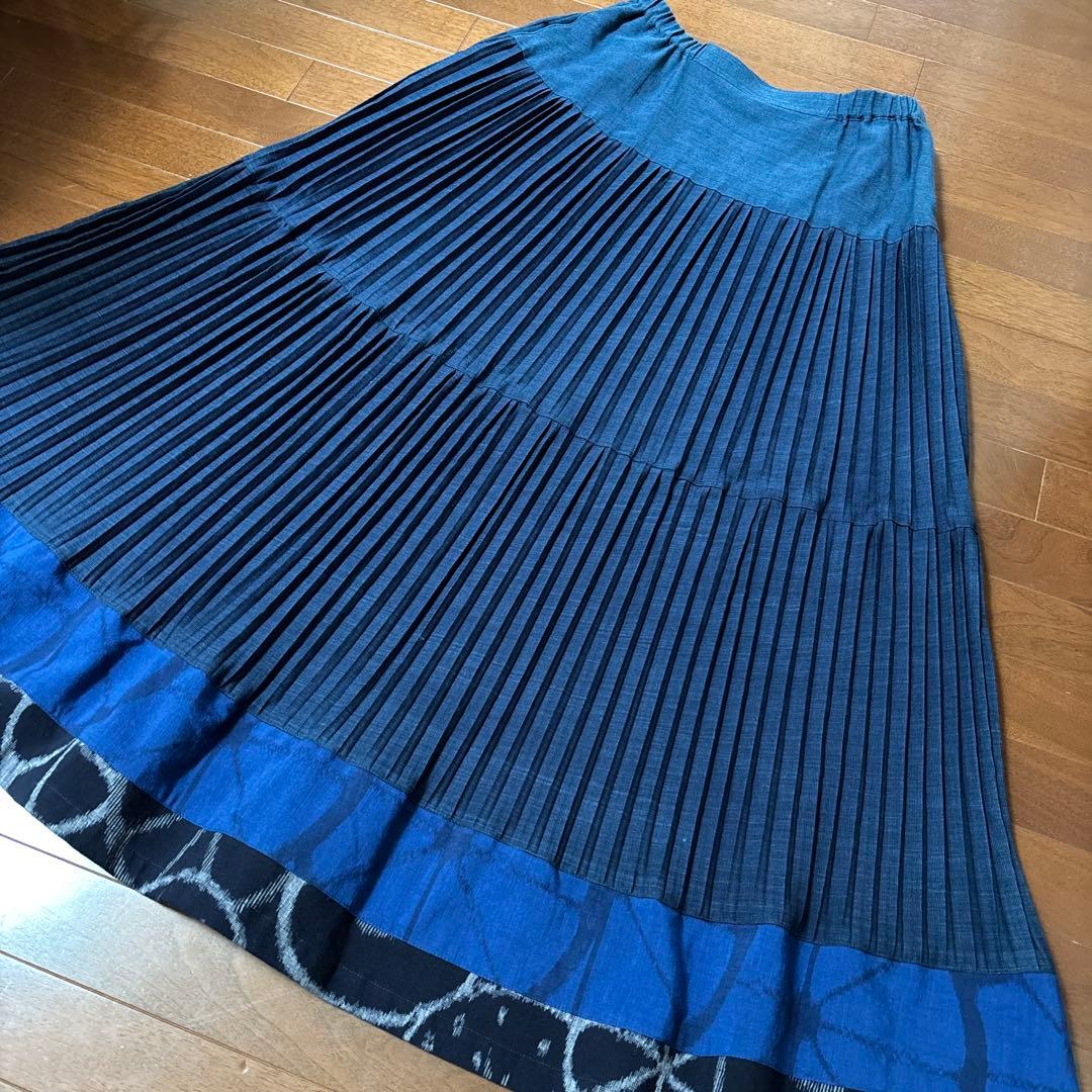 儀右衛門　ギエモン　久留米絣　プリーツ加工　スカート