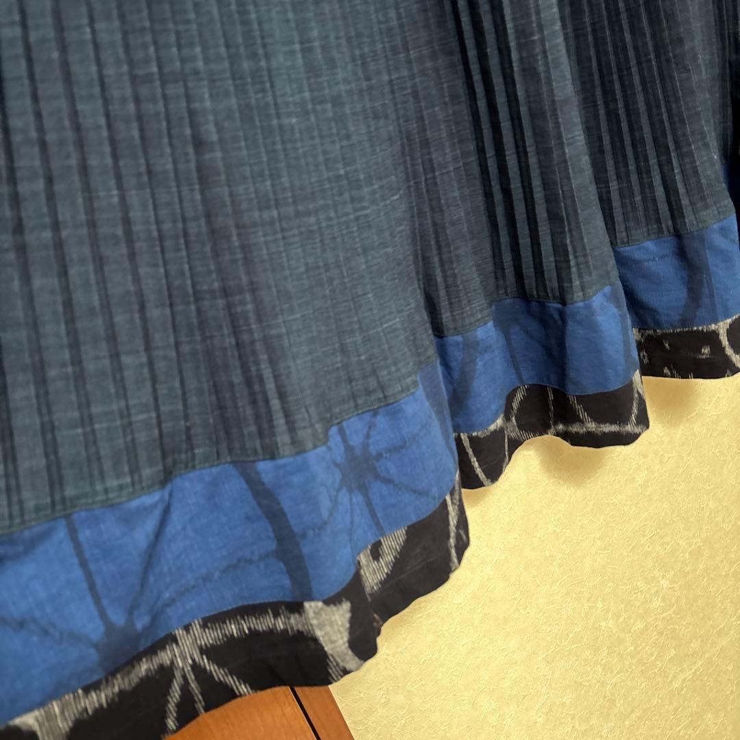 儀右衛門　ギエモン　久留米絣　プリーツ加工　スカート