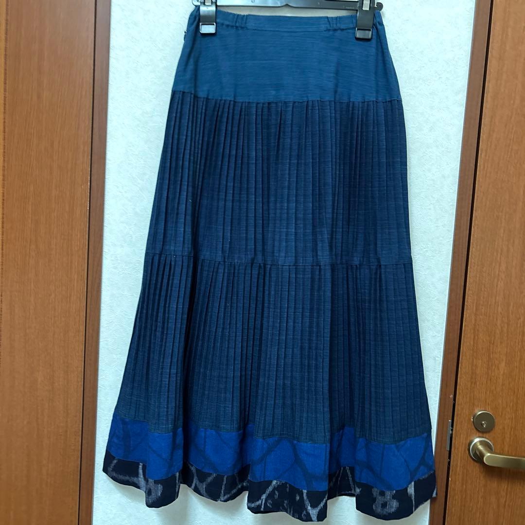 儀右衛門　ギエモン　久留米絣　プリーツ加工　スカート