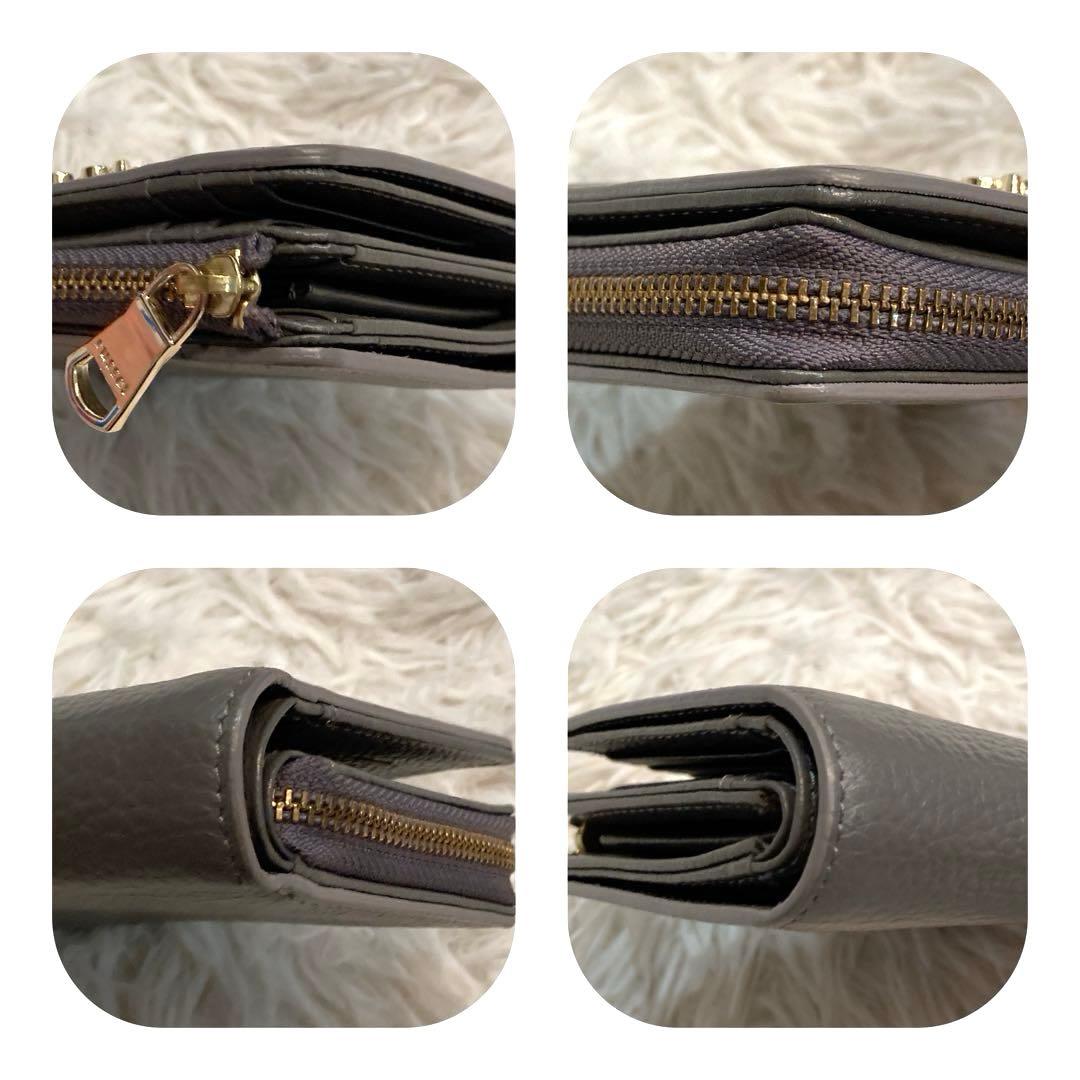 【美品】russet モノグラムプレートハーフウォレット　二つ折り財布　グレー