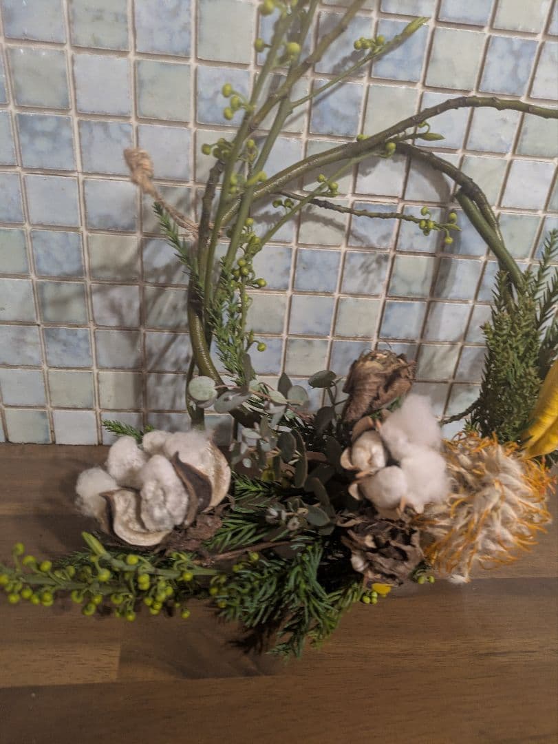 ドライフラワー★枝物シンプルリース★アシンメトリックデザイン　テッポウユリ