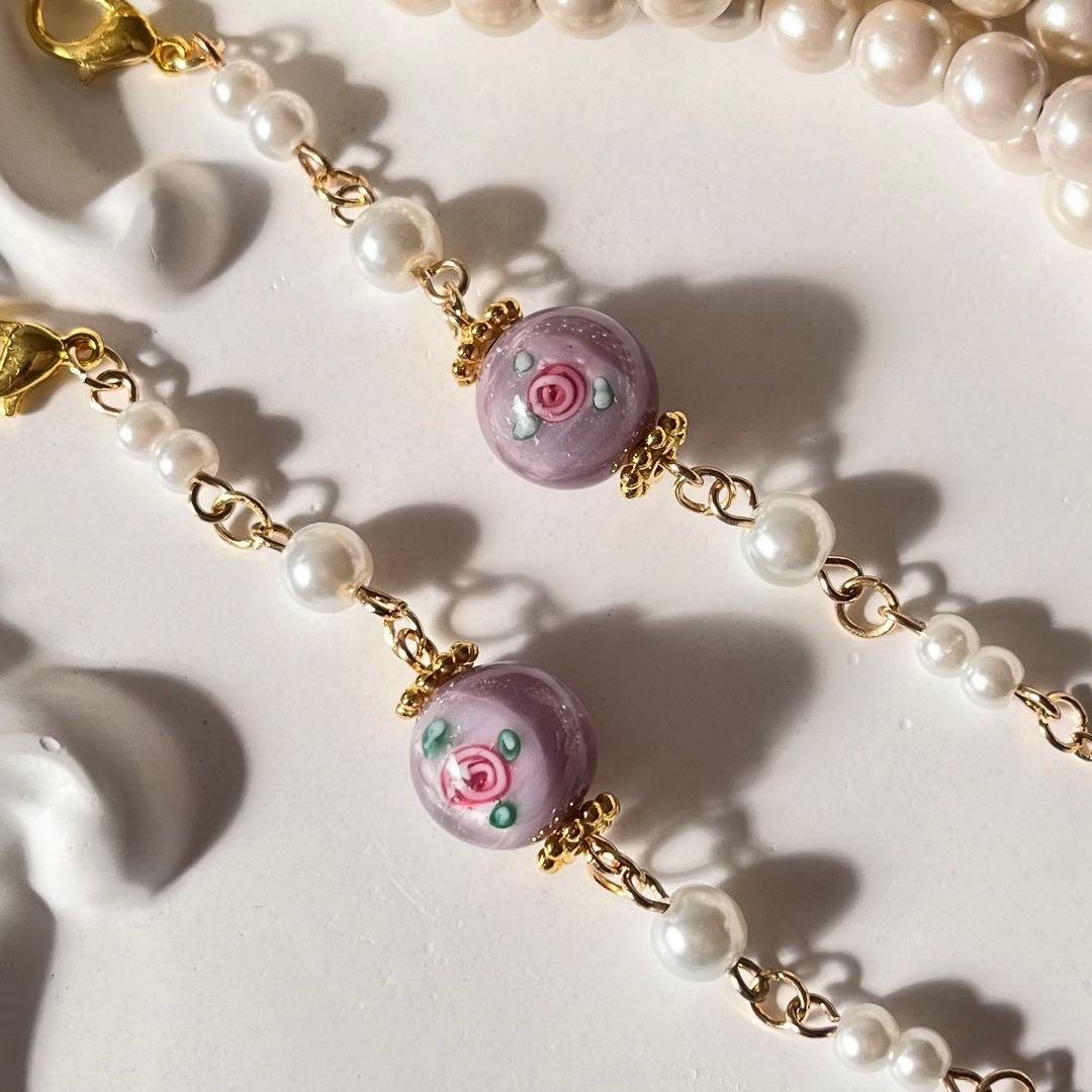 ♪❤️ ガラスビーズ　バラ　パール　メガネチェーン　　マスクチェーン