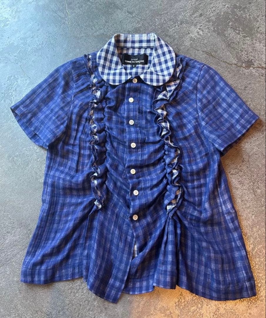 コムデギャルソントリコ　ブルーチェックデザインブラウス