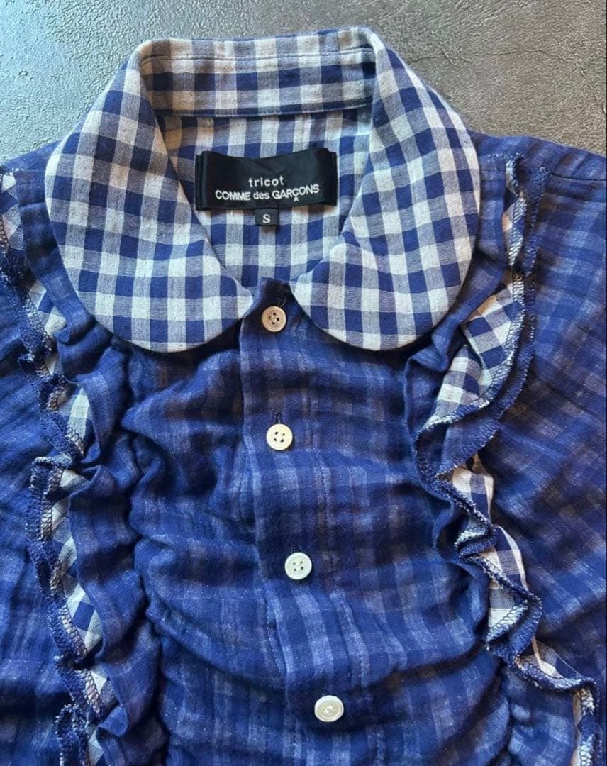 コムデギャルソントリコ　ブルーチェックデザインブラウス